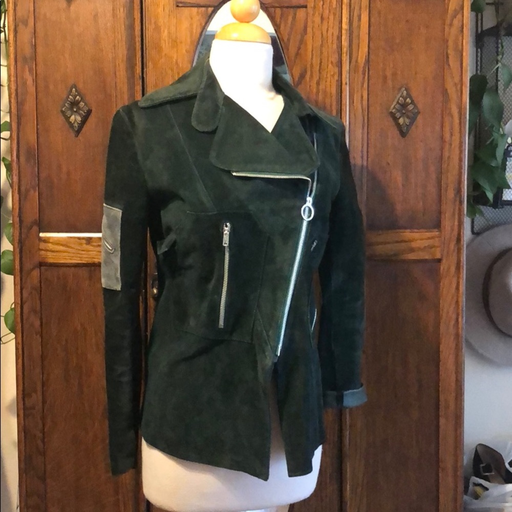 Green suede leather jacket